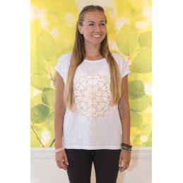 White T-shirt - gold mandala M