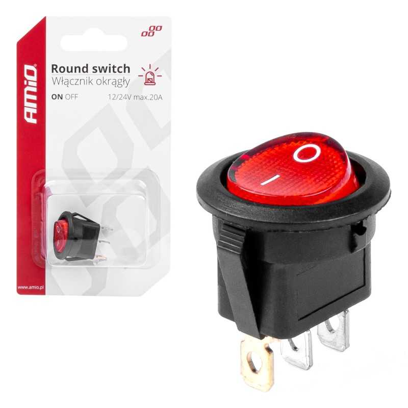 Switch round red 12V/24V 20A