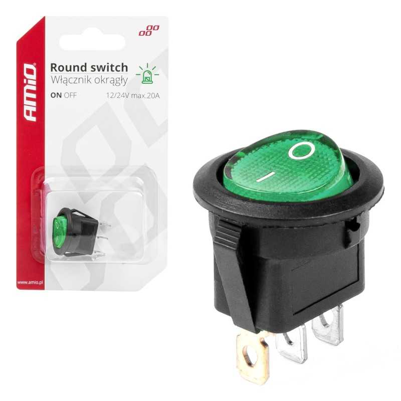 Switch round green 12V/24V 20A