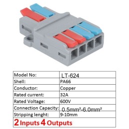 Quick connector with clamp for cables 0.5-6mm2