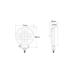 Square LED working spotlight 12-24V 12x LED with switch