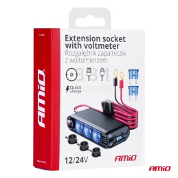 Three-way cable with 3x USB with 12/24V voltmeter
