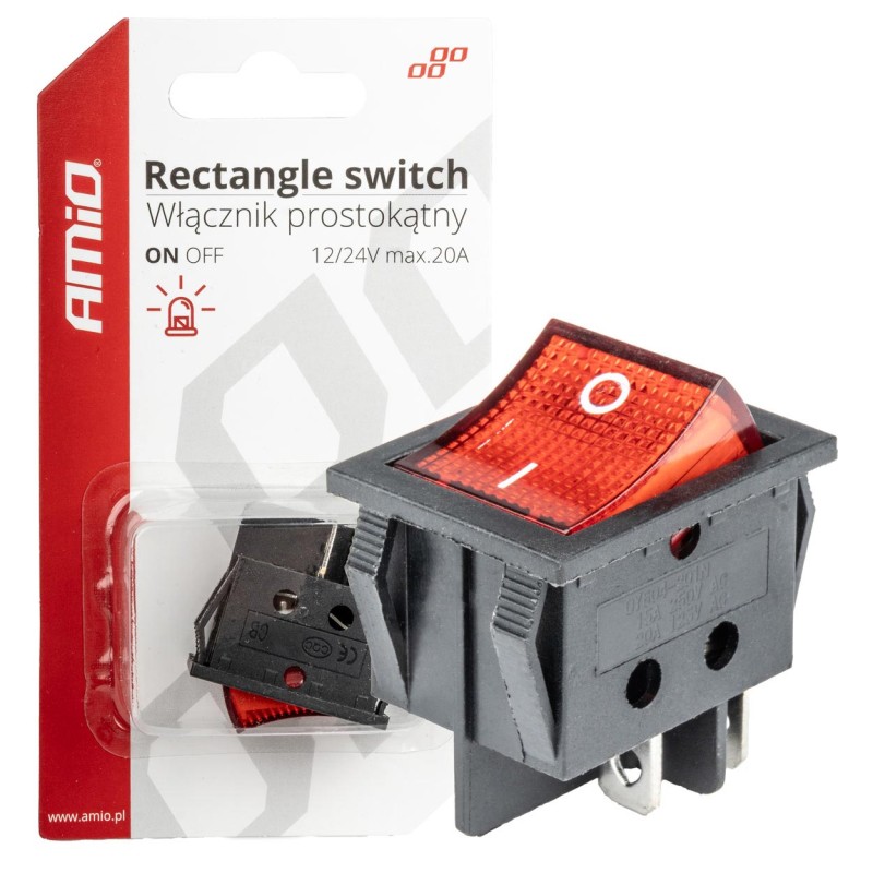 Rectangular switch 12-24V red illuminated AMIO Rectangular switch 12-24V red illuminated AMIO