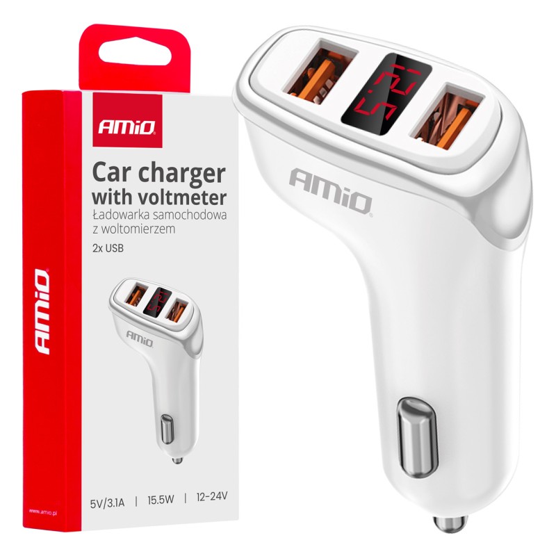 CL car charger 2x USB-A + tester 3.1A 12/24V