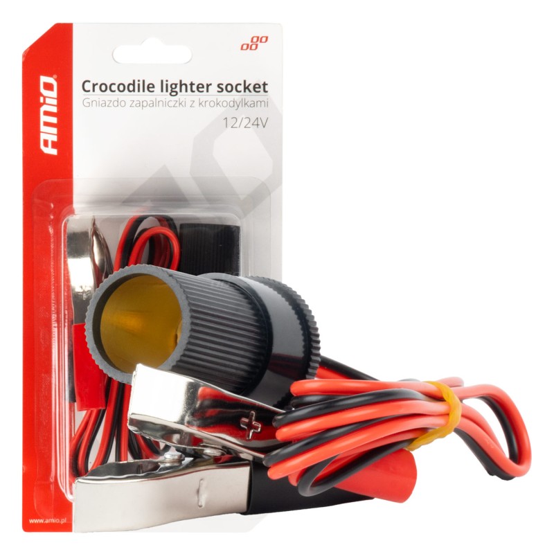 Cigarette lighter socket with crocodile output 12/24V