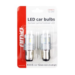 2pcs LED 12V/24V P21/5W BAY15D clear CANBUS