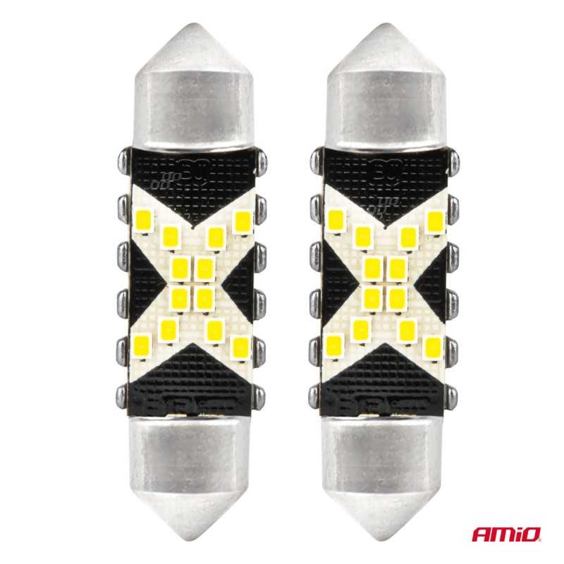 2pcs Festoon LED bulb 12/24V SV41mm clear CANBUS 2pcs Festoon LED bulb 12/24V SV41mm clear CANBUS