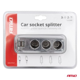 Cigarette lighter plug with USB cable 12/24V
