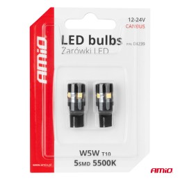 2pcs LED 12V/24V 5W W2.1x9.5d clear CANBUS