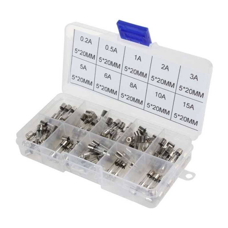 Set of glass fuses 5x20mm 0.2-20A - 100pcs
