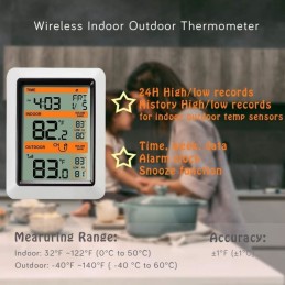 Wireless thermometer IN/OUT + clock with alarm clock