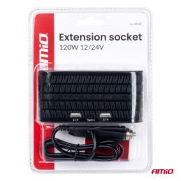 Extension socket 12/24V 120W 80cm 3x USB