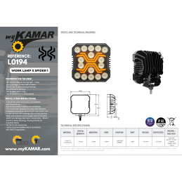 Square LED work light 12-24V X-SPIDER
